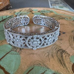 Judith Ripka Elegant Silver Floral Cuff Bracelet